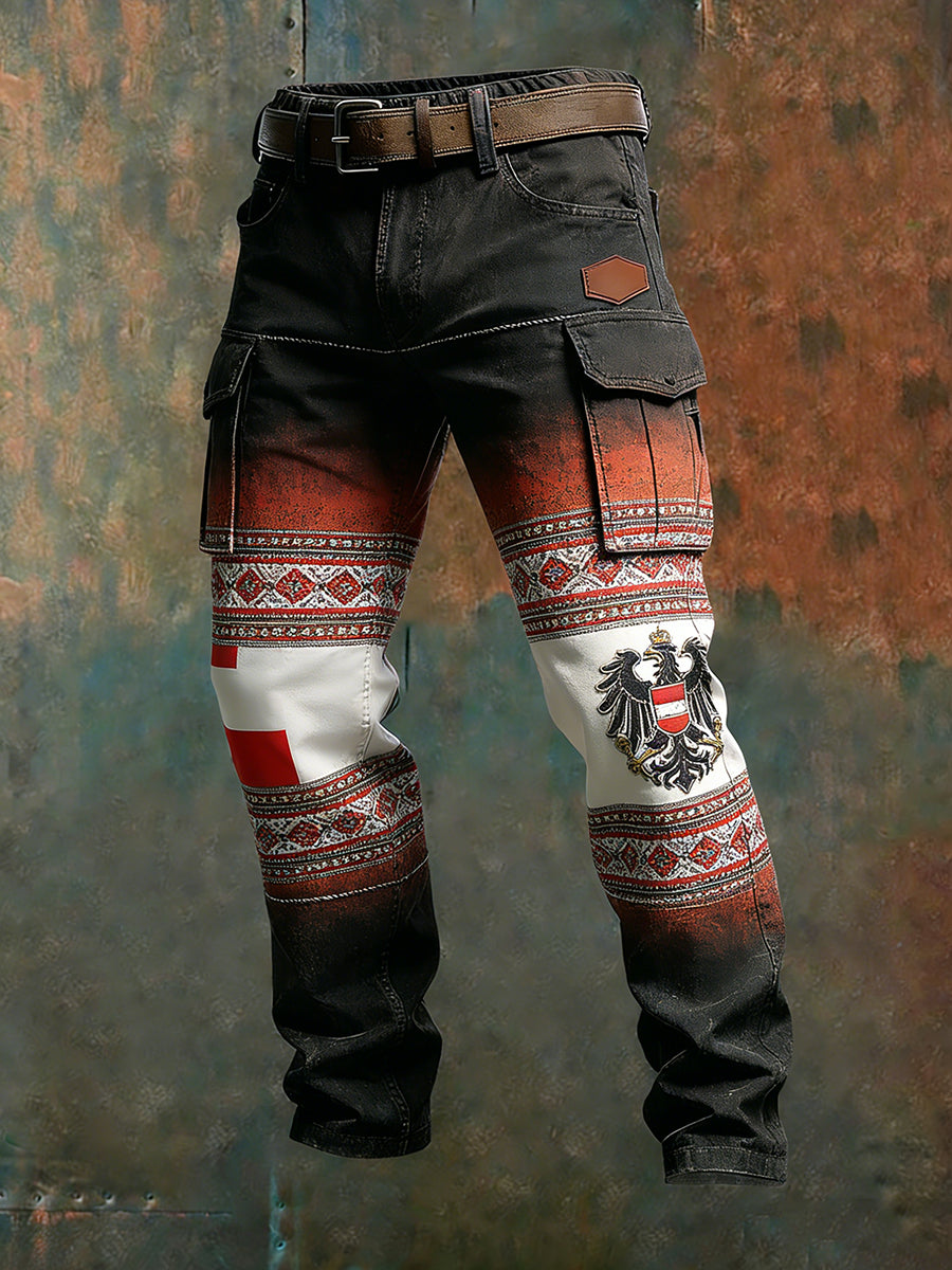 Herren Vintage Österreich ische Flagge Kunstdruck Business Casual Arbeits hosen