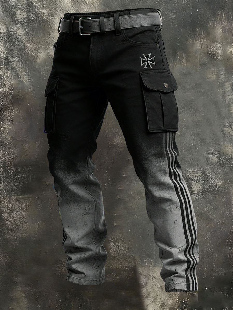 Herren Bold Schwarz-Grau Ombre Deutsche Kreuz Cargo hosen