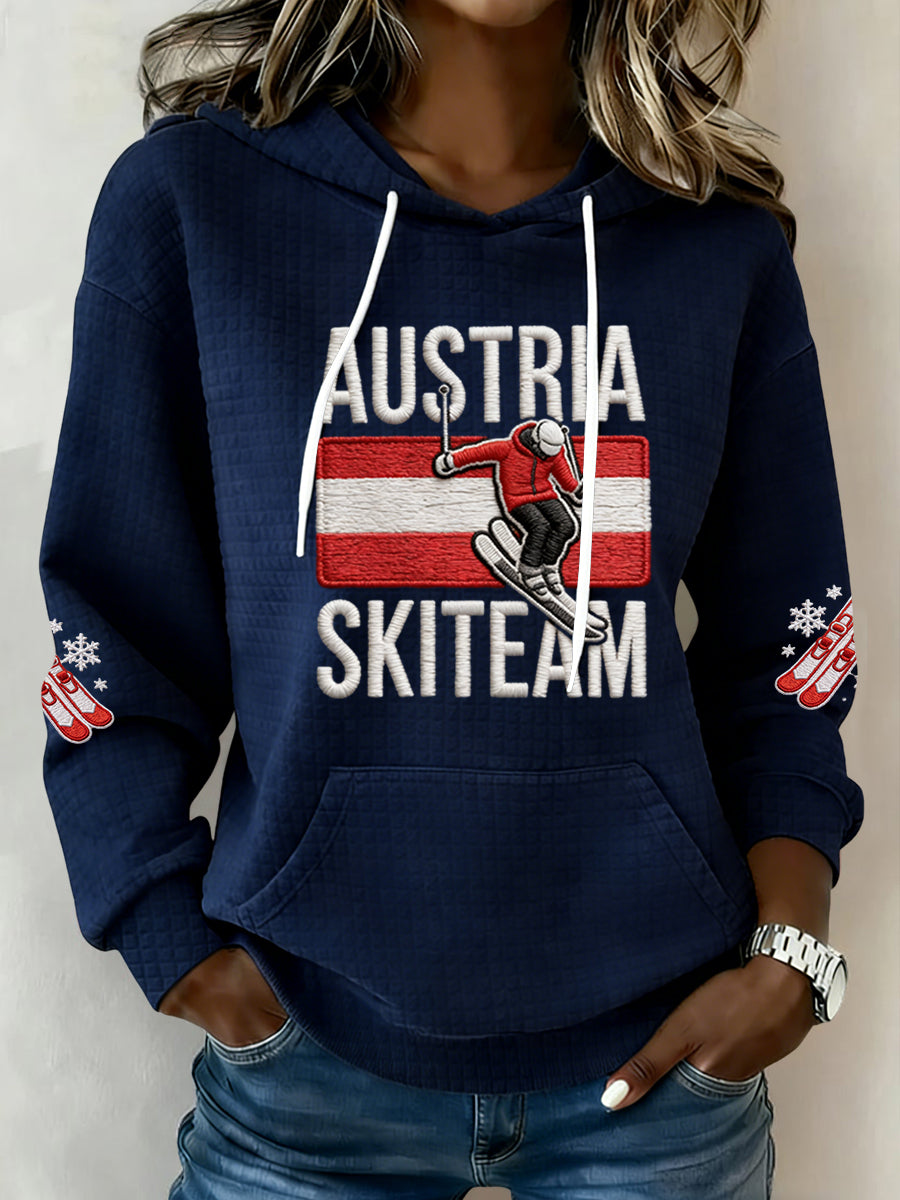 Damen Vintage Österreich ische Flagge Ski Casual Hoodie