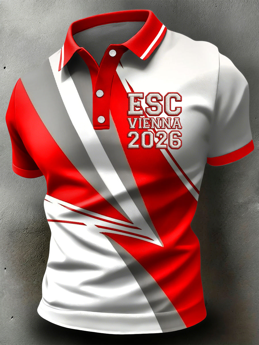 Retro österreich isches 2026 Gesangs wettbewerb gestreiftes lässiges Polos hirt