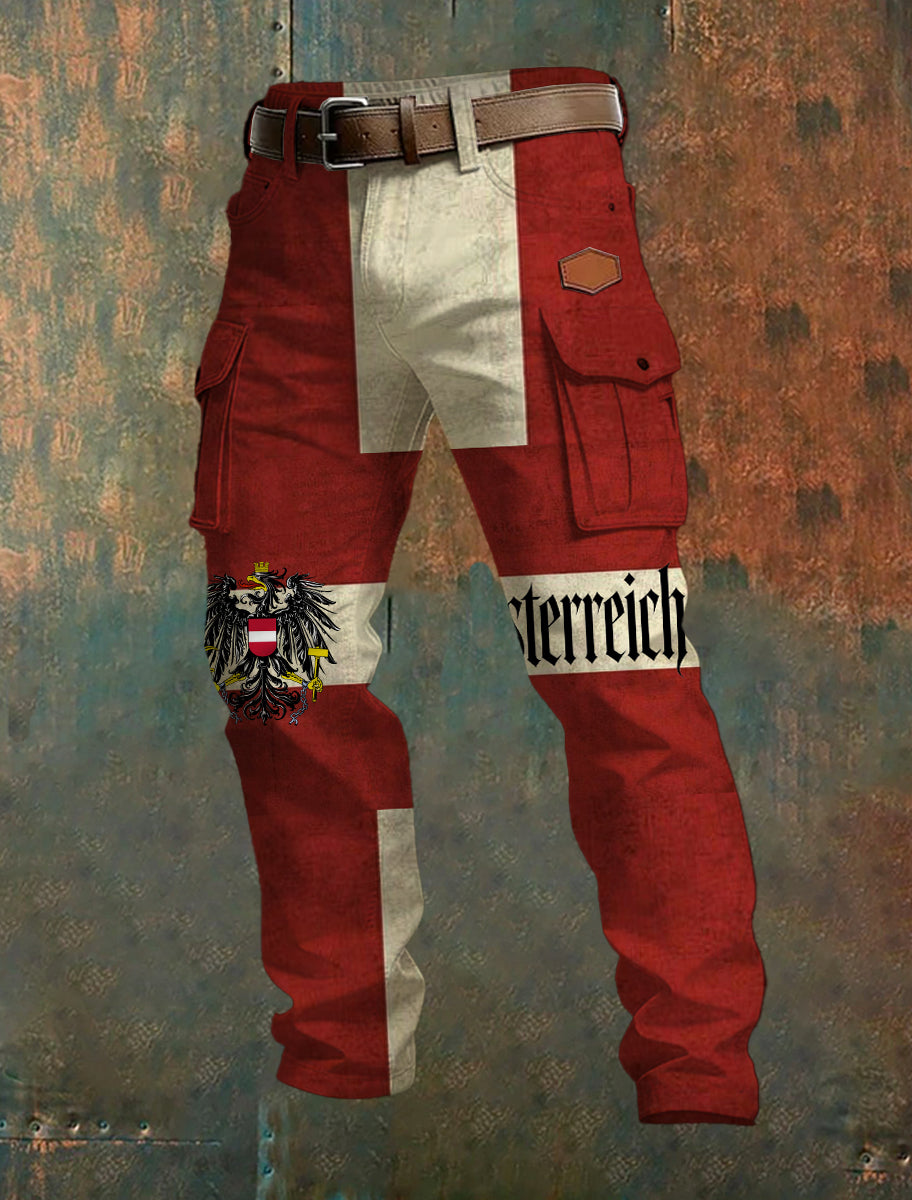 Freizeit hosen für Herren mit österreichisch inspirierten Aufdruck.