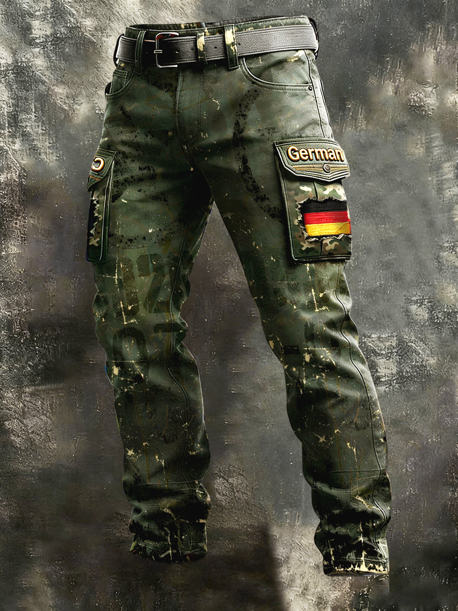 Herren-Patchwork-Druck-Freizeit-Arbeits hose mit deutscher Flagge