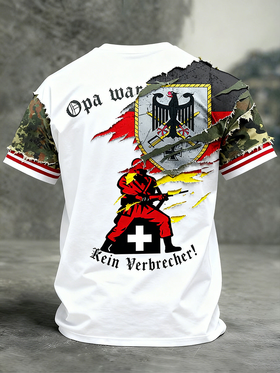Herren Vintage deutsche Flagge Print Casual T-Shirt