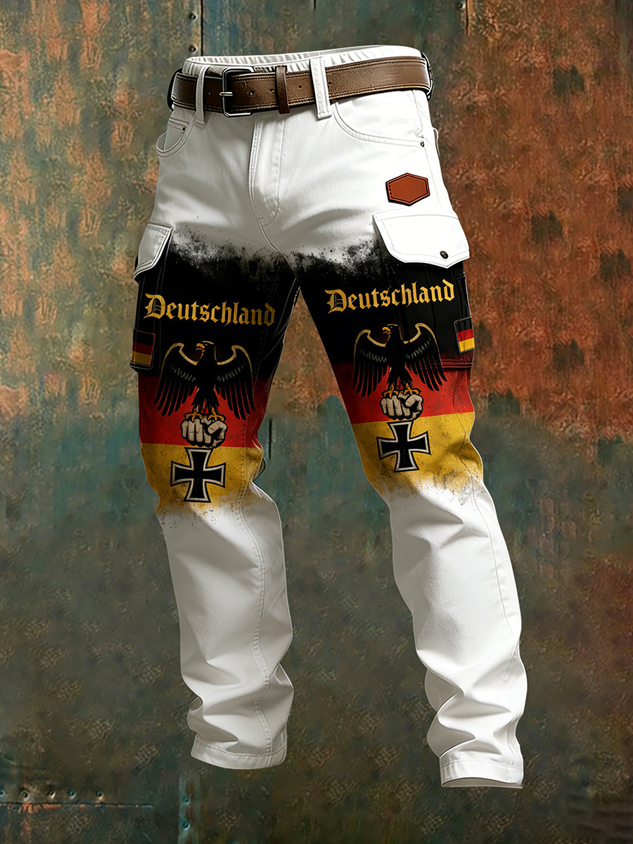 Herren Vintage Deutsche Flagge Print Freizeit-Cargo hosen