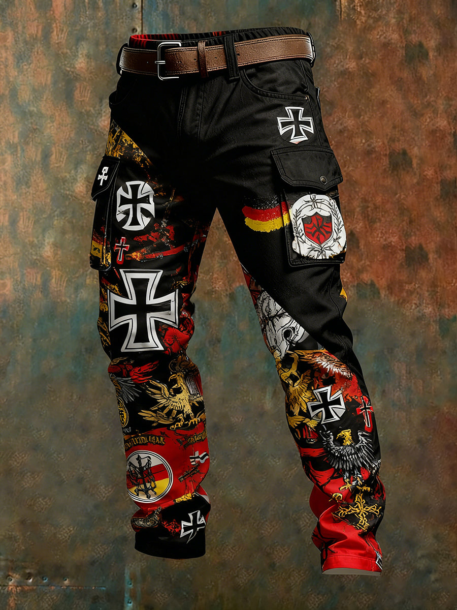 Herren Vintage Deutsche Flagge Print Freizeit-Cargo hosen