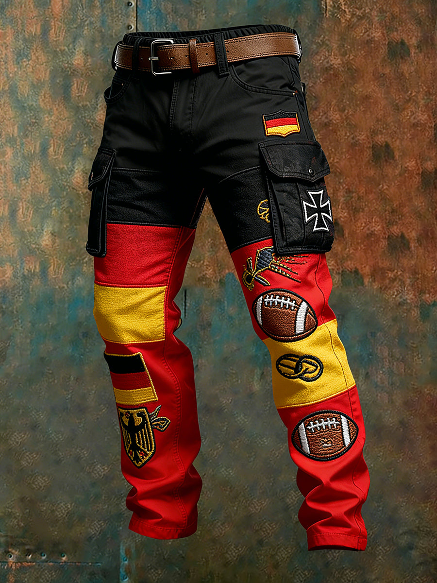 Herren Vintage deutsche Rugby-Fan bedruckte lässige Arbeits hose