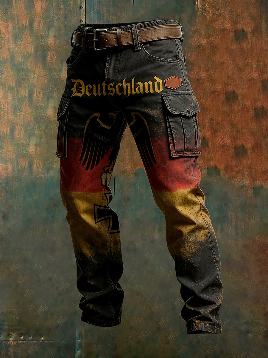 Herren Vintage Deutsche Flagge Print Freizeit-Cargo hosen