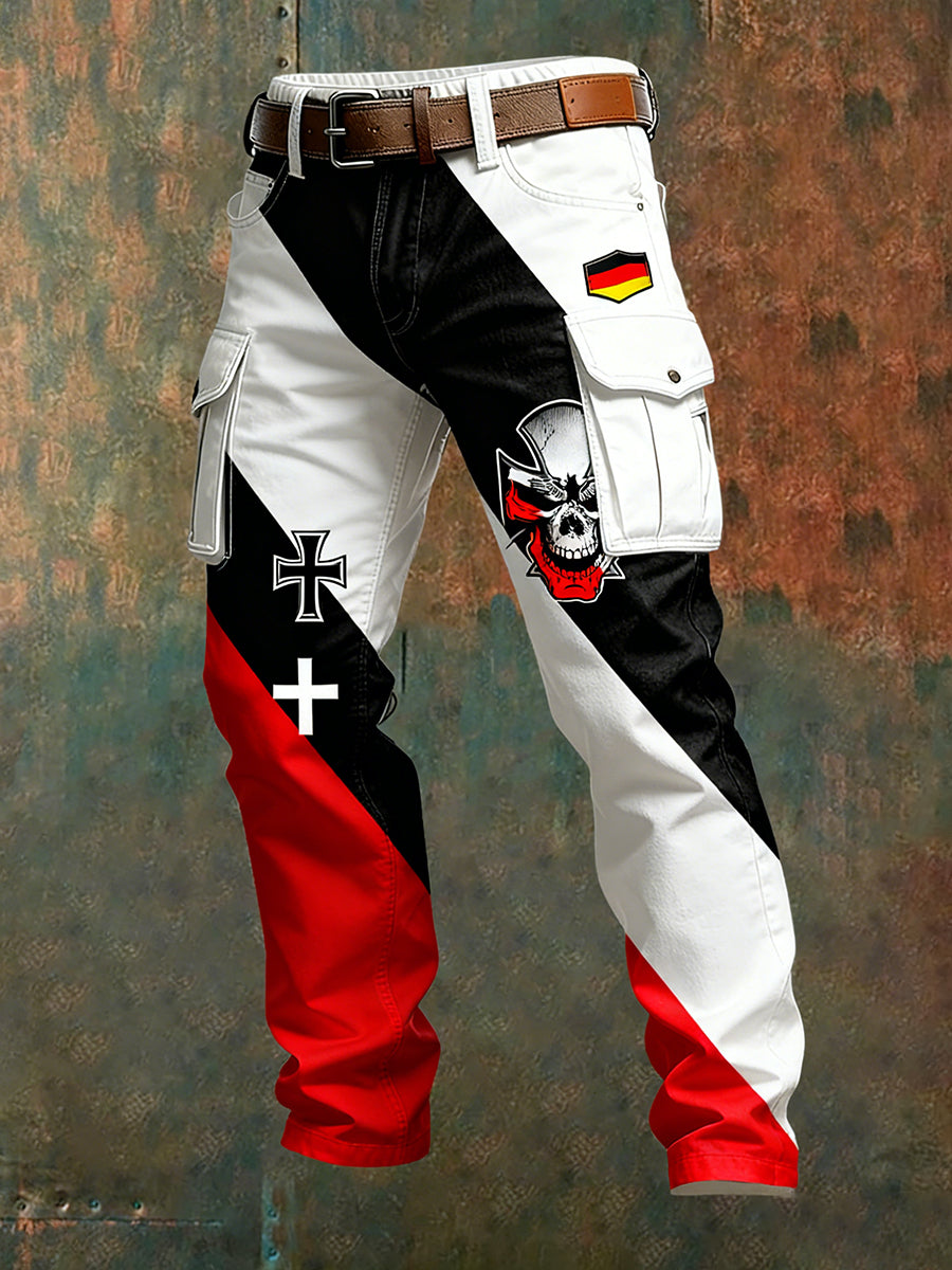 Herren Vintage Deutsche Flagge Print Freizeit-Cargo hosen