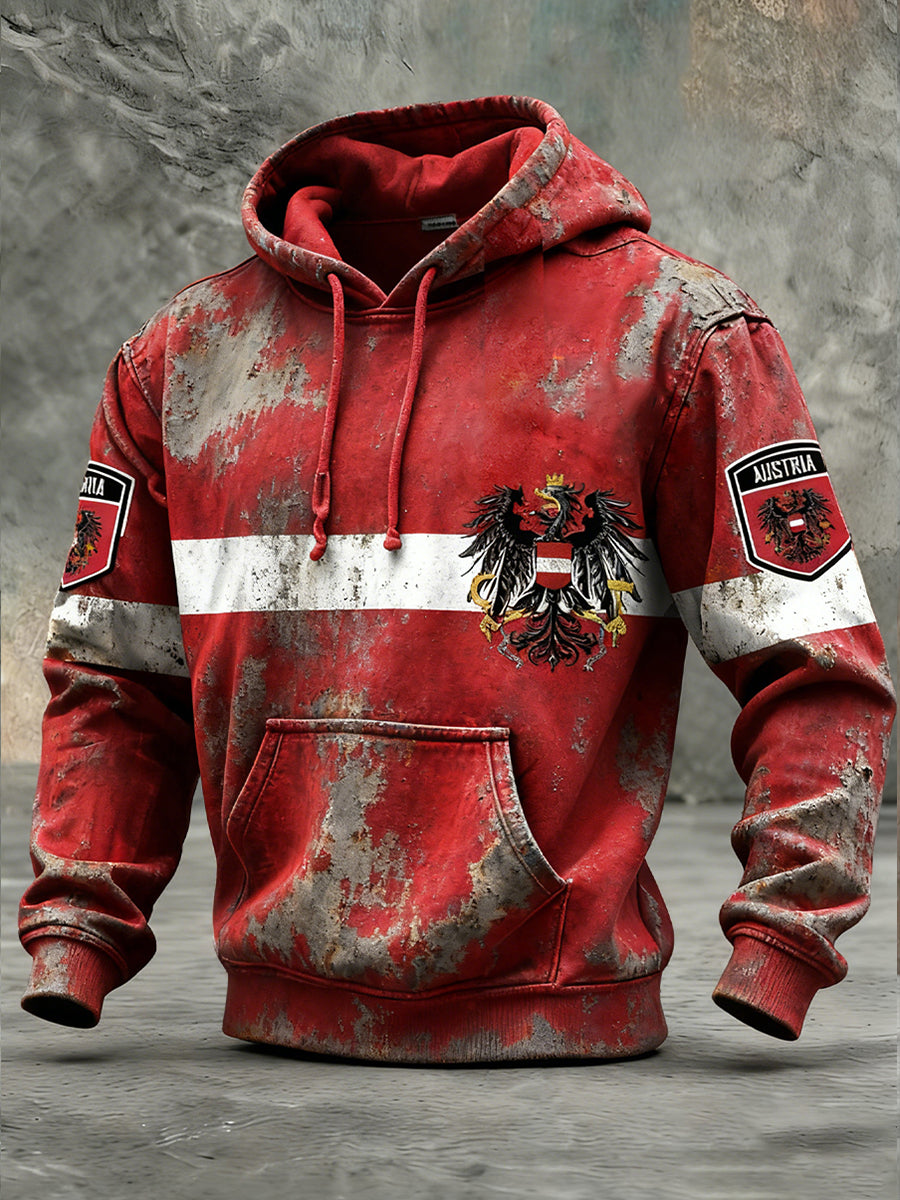 Retro Österreich ische Flagge Muster Casual Waffel-Strick bequemes Kapuzen-Sweatshirt
