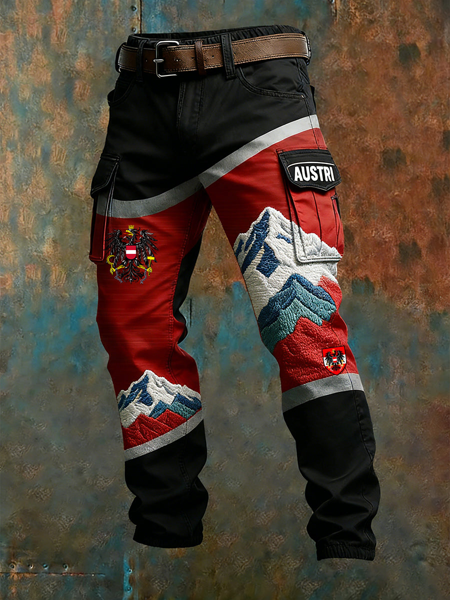 Herren Vintage Österreich ische Flagge Kunstdruck Business Casual Arbeits hosen