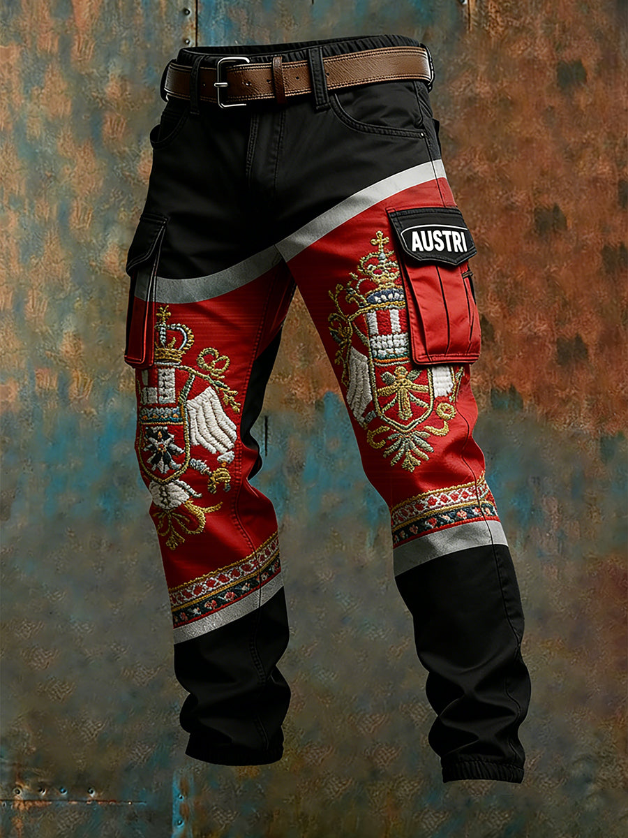 Herren Vintage Österreich ische Flagge Kunstdruck Business Casual Arbeits hosen