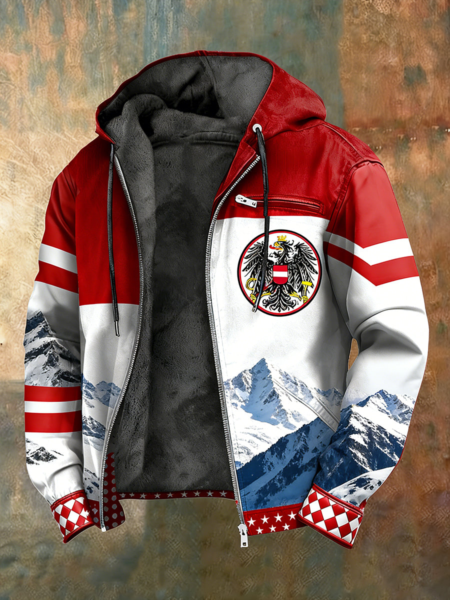 Herren Vintage Österreich ische Flagge Emblem Fleece-Ausgekleidet Kapuzen jacke