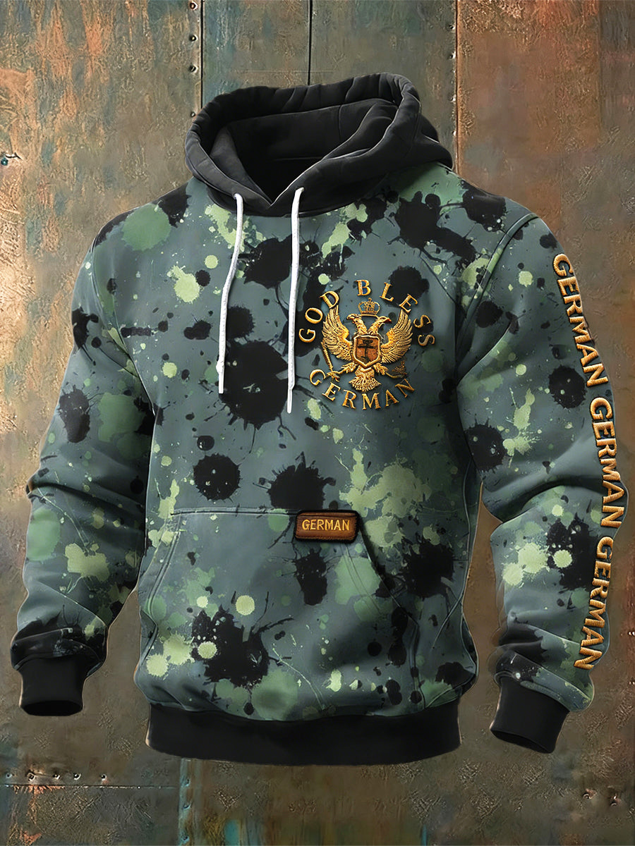 Herren Adler Camouflage Print Patchwork Kapuzen Sweatshirt