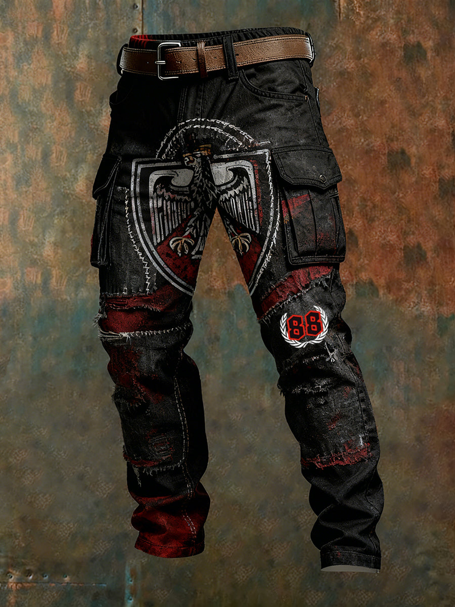 Herren-Cargo-Hose im Vintage-Stil mit deutscher Flagge
