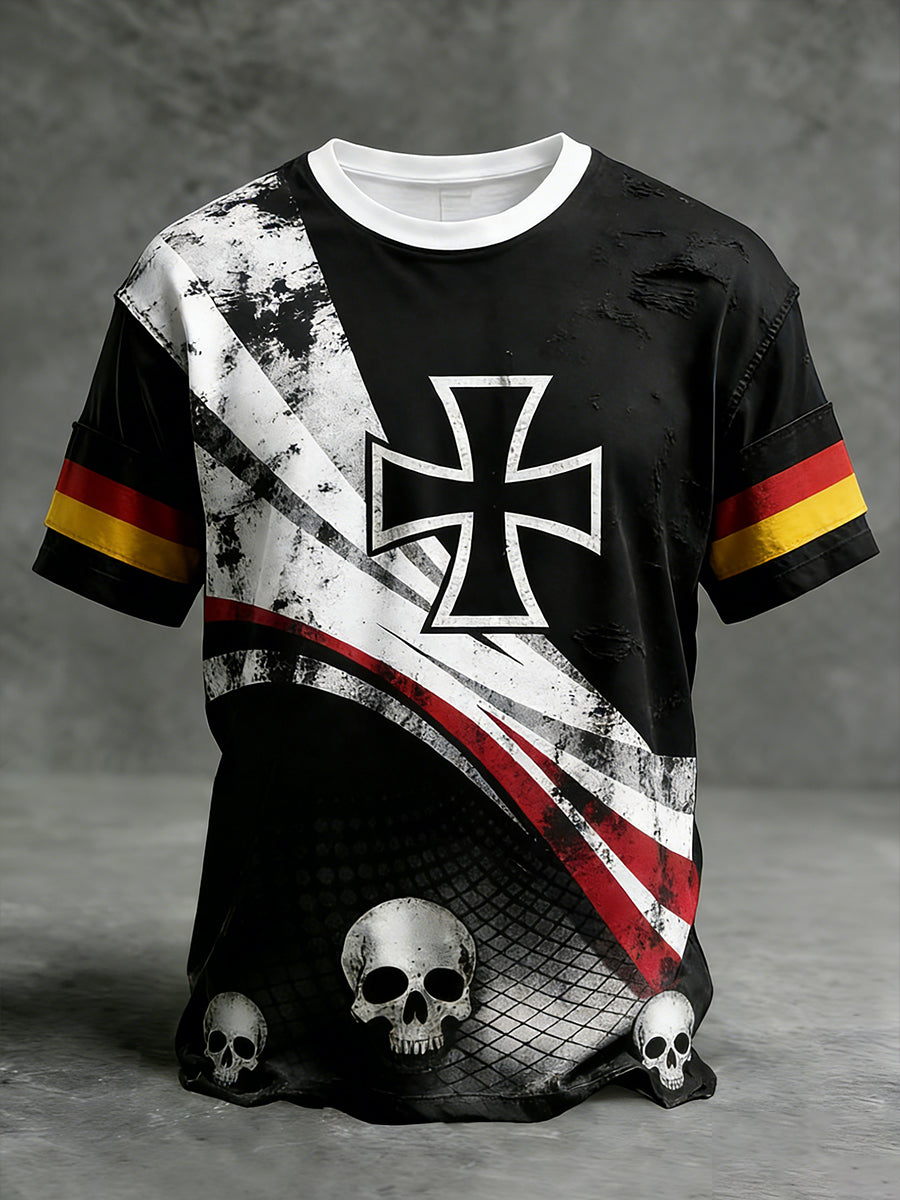 Herren Vintage deutsche Flagge Print Casual T-Shirt