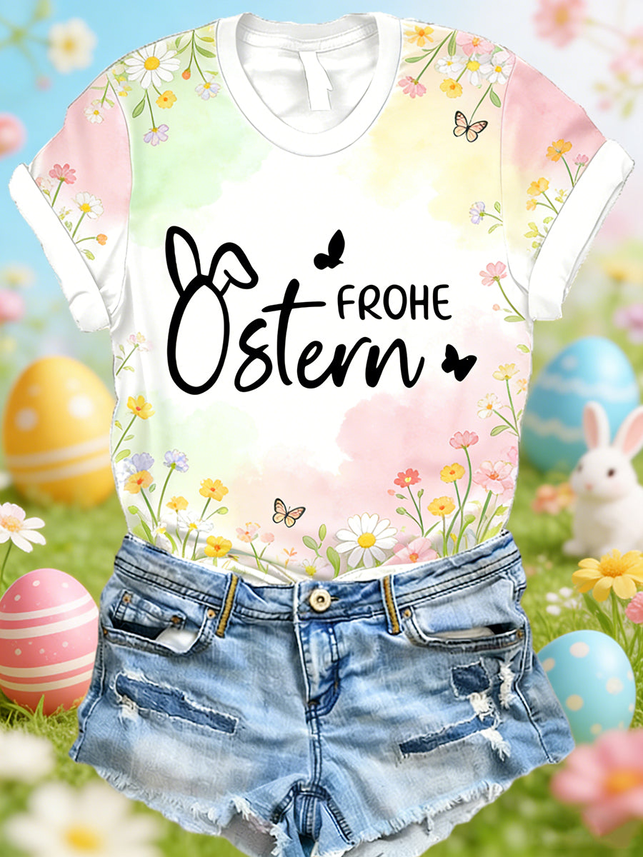Kurzarm-T-Shirt mit Oster druck für Damen