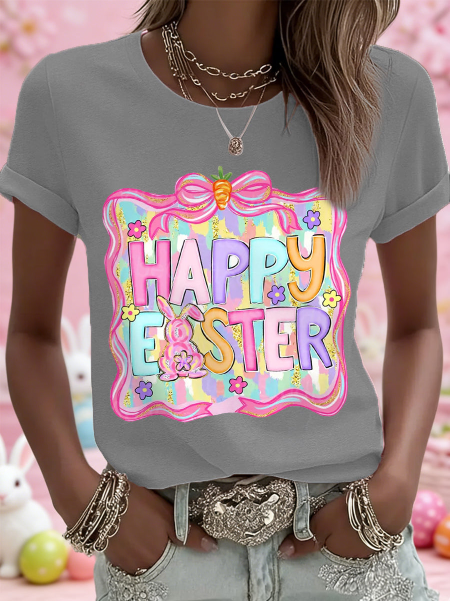 Damen Frohe Ostern Print Casual T-Shirt