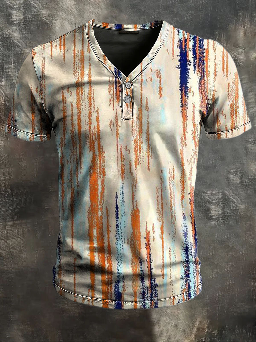 Retro Distressed Vertikal Streifen druck Lässiges Kurzarm T-Shirt mit V-Ausschnitt