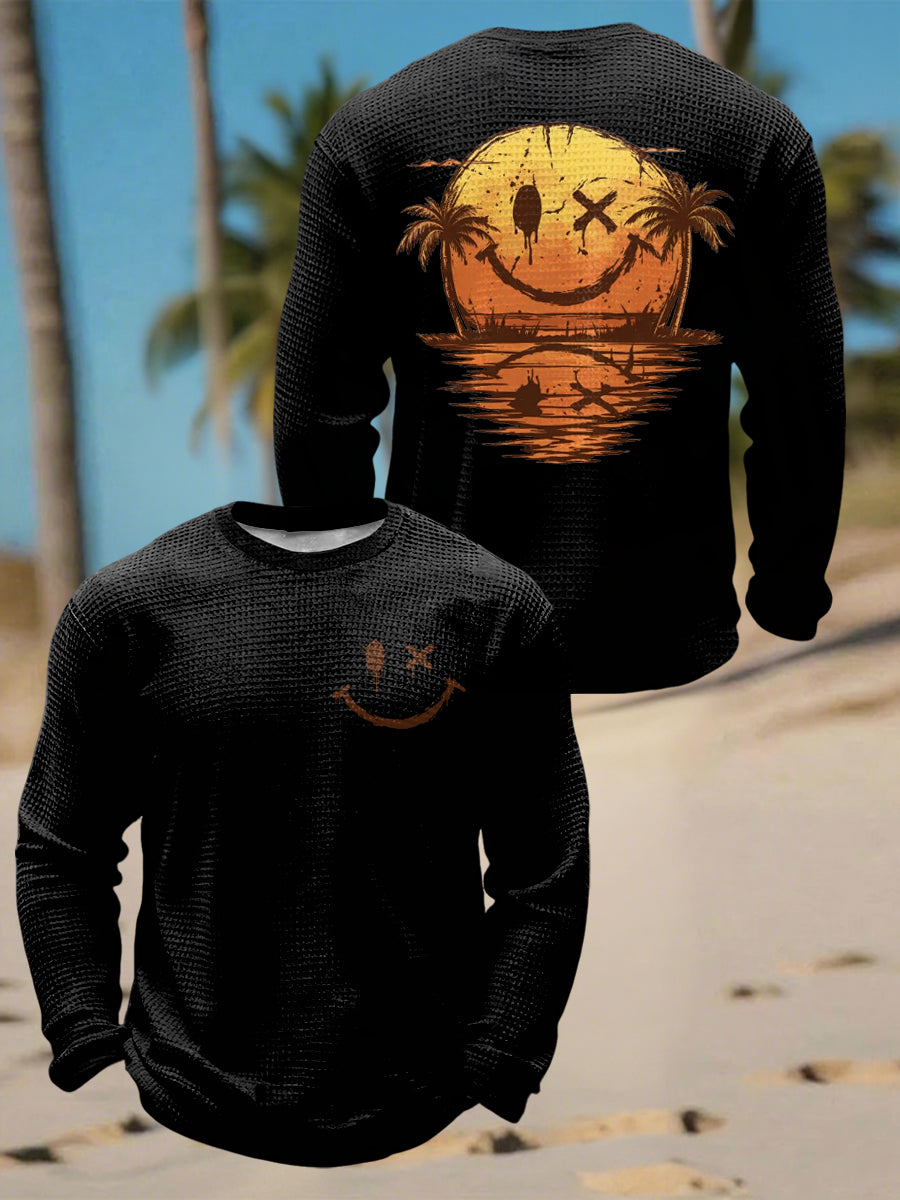 Männer Smiley Sea Waffel Langarm T-Shirt
