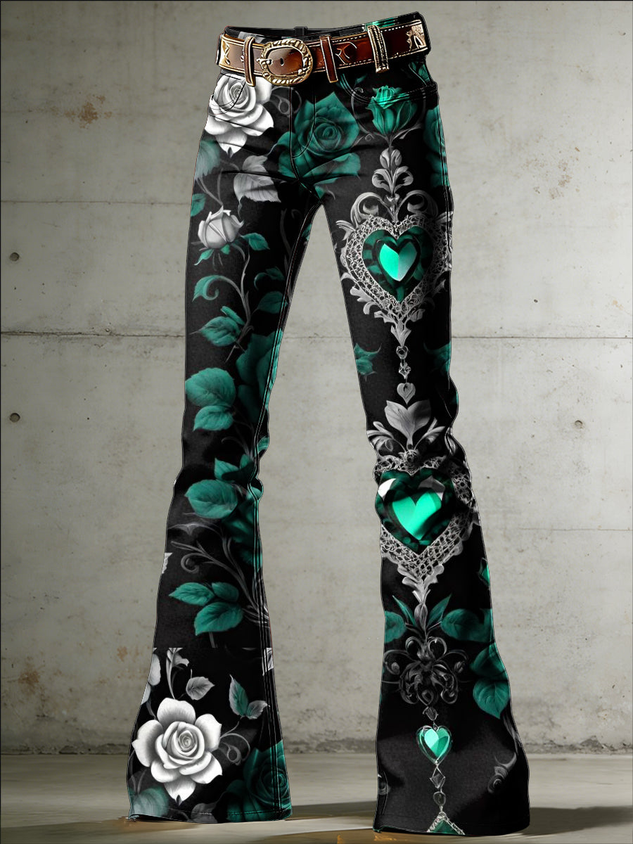 Ausgeblasene Damen hose mit Blumenkunst druck