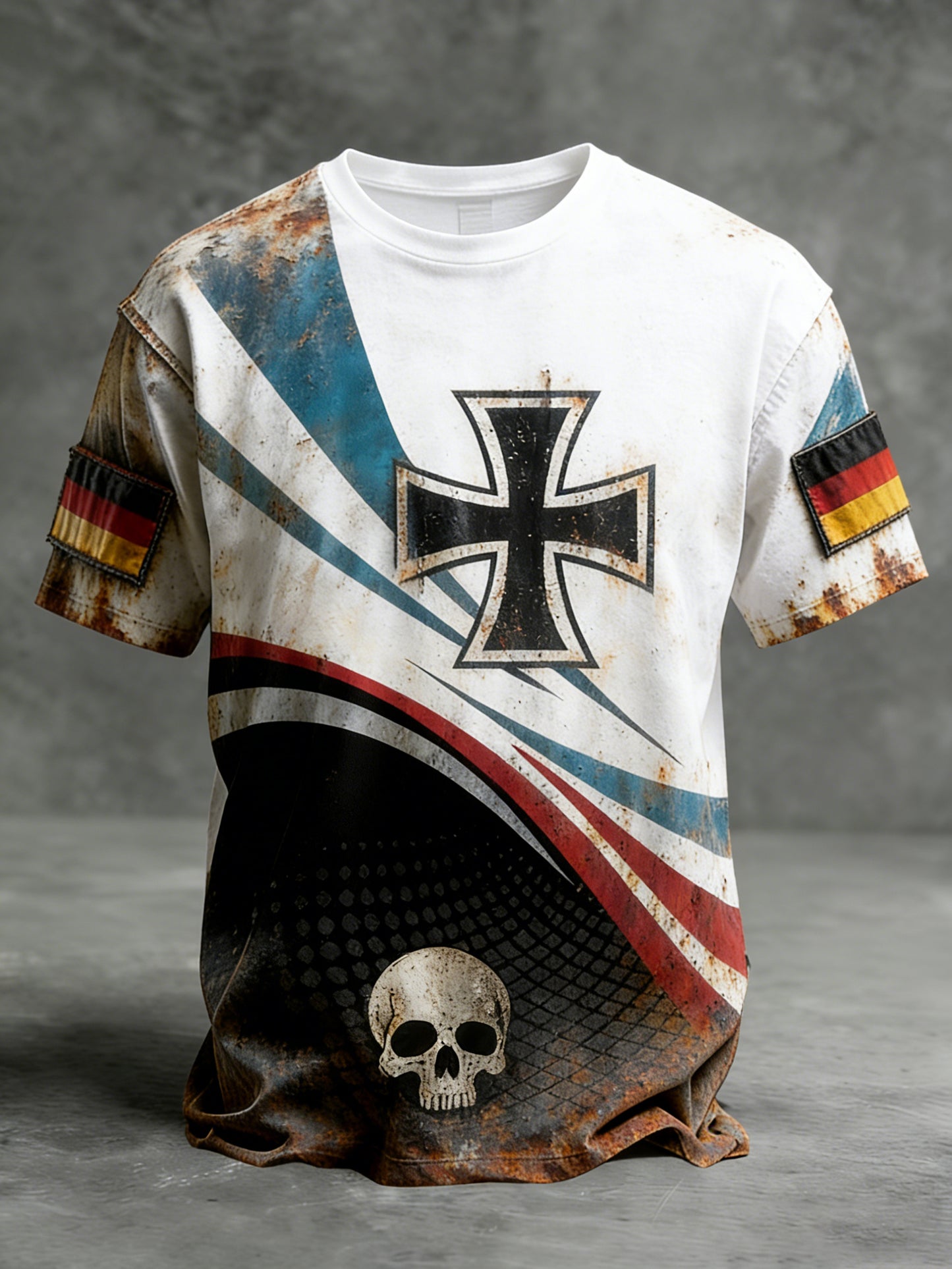 Herren Vintage deutsche Flagge Print Casual T-Shirt
