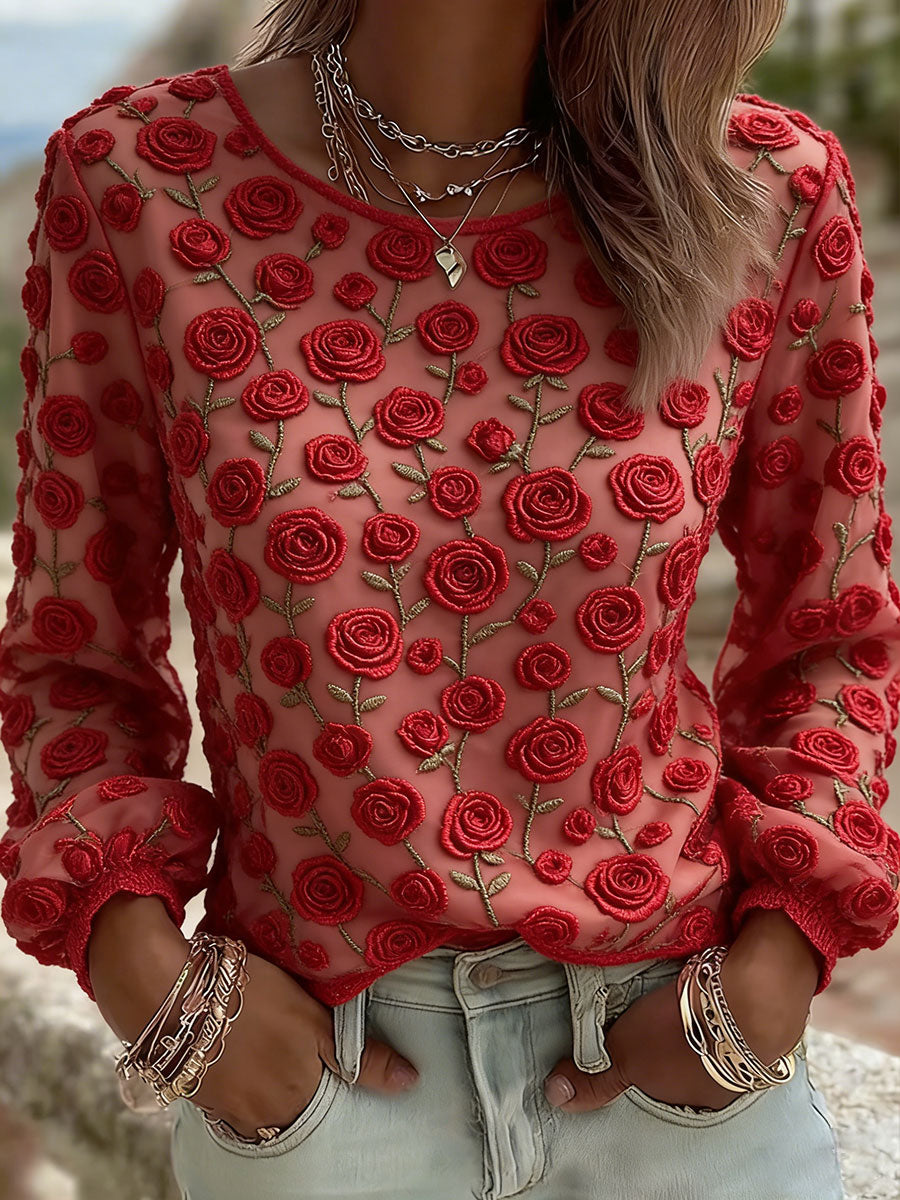 Damen-Rosenkunstdruck-Lässiges T-Shirt