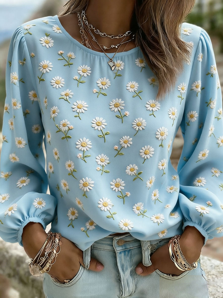 Damen Daisy Kunstdruck Casual T-Shirt