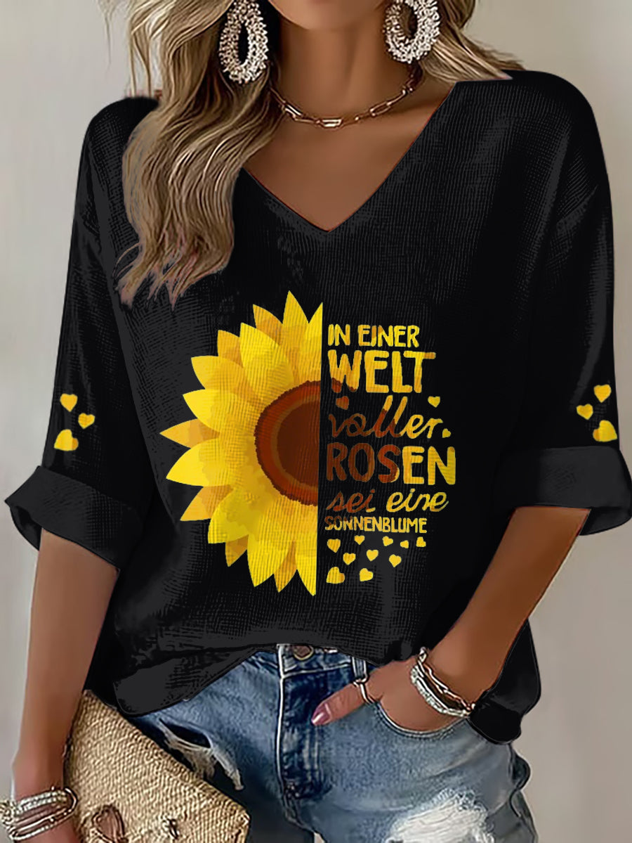 Waffel-T-Shirt mit Blumen druck für Damen