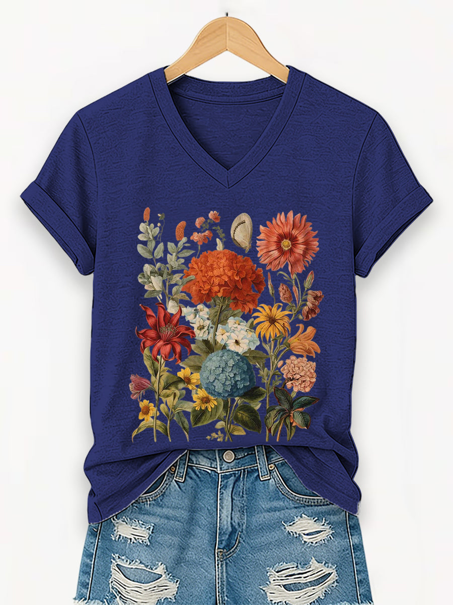 Damen-T-Shirt mit Blumenmuster und kurzen Ärmeln