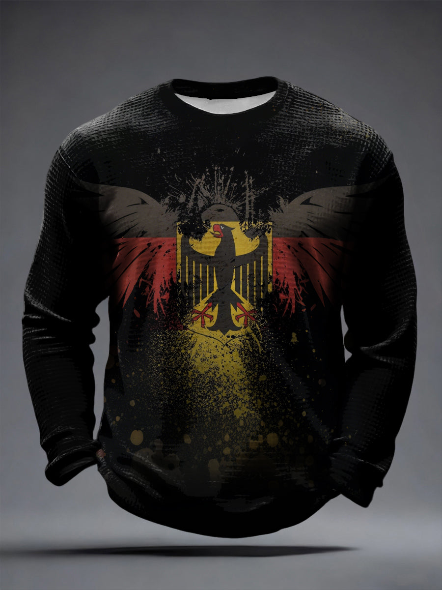 Männer Deutsch Adler Print Waffel Langarm T-Shirt
