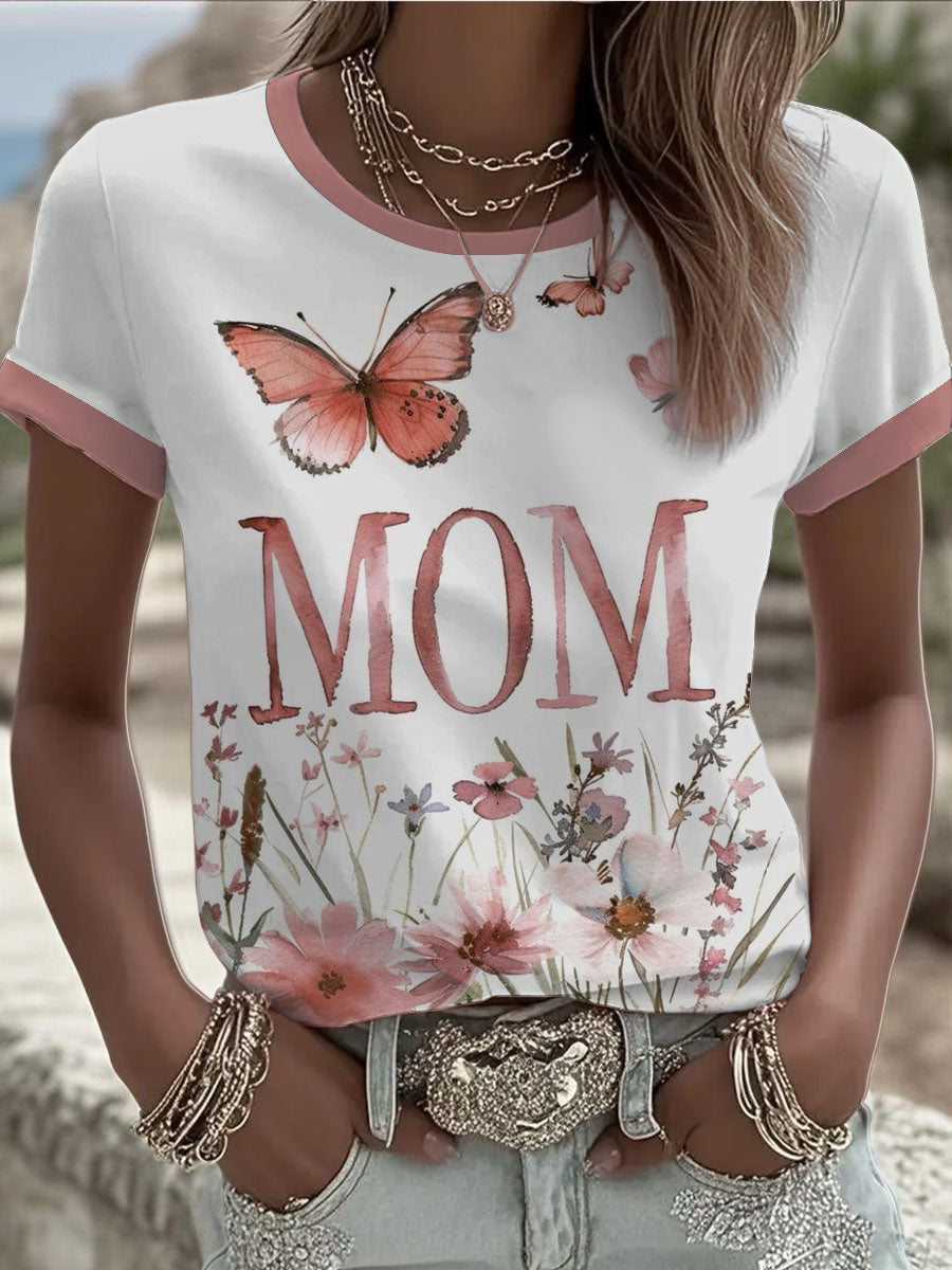 Kurz ärmel iges T-Shirt für Damen personal isiert mit MOM bedruckt
