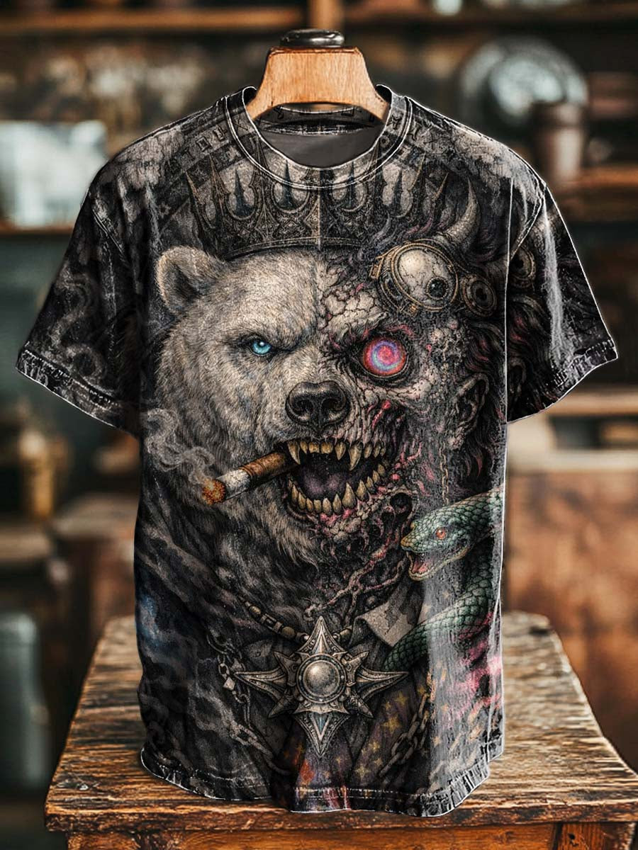 Mechanischer Bären könig bedrucktes kurzärmliges T-Shirt