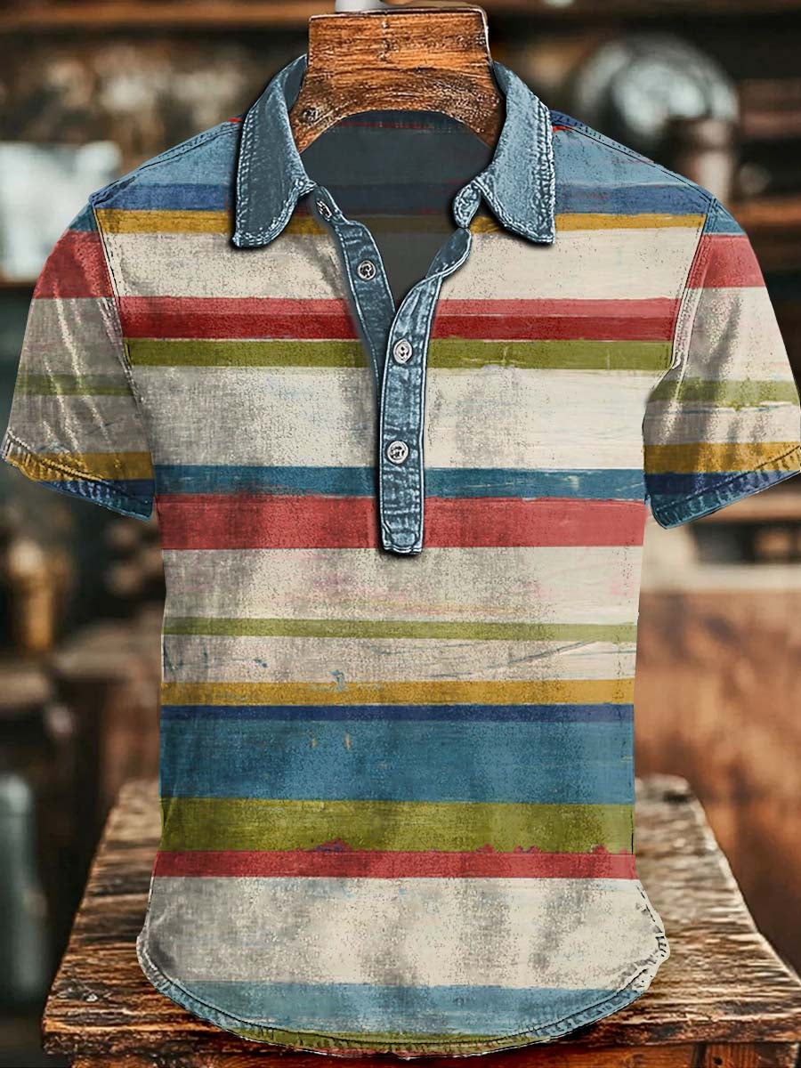 Kontrastgestreiftes lässiges Poloshirt mit kurzen Ärmeln