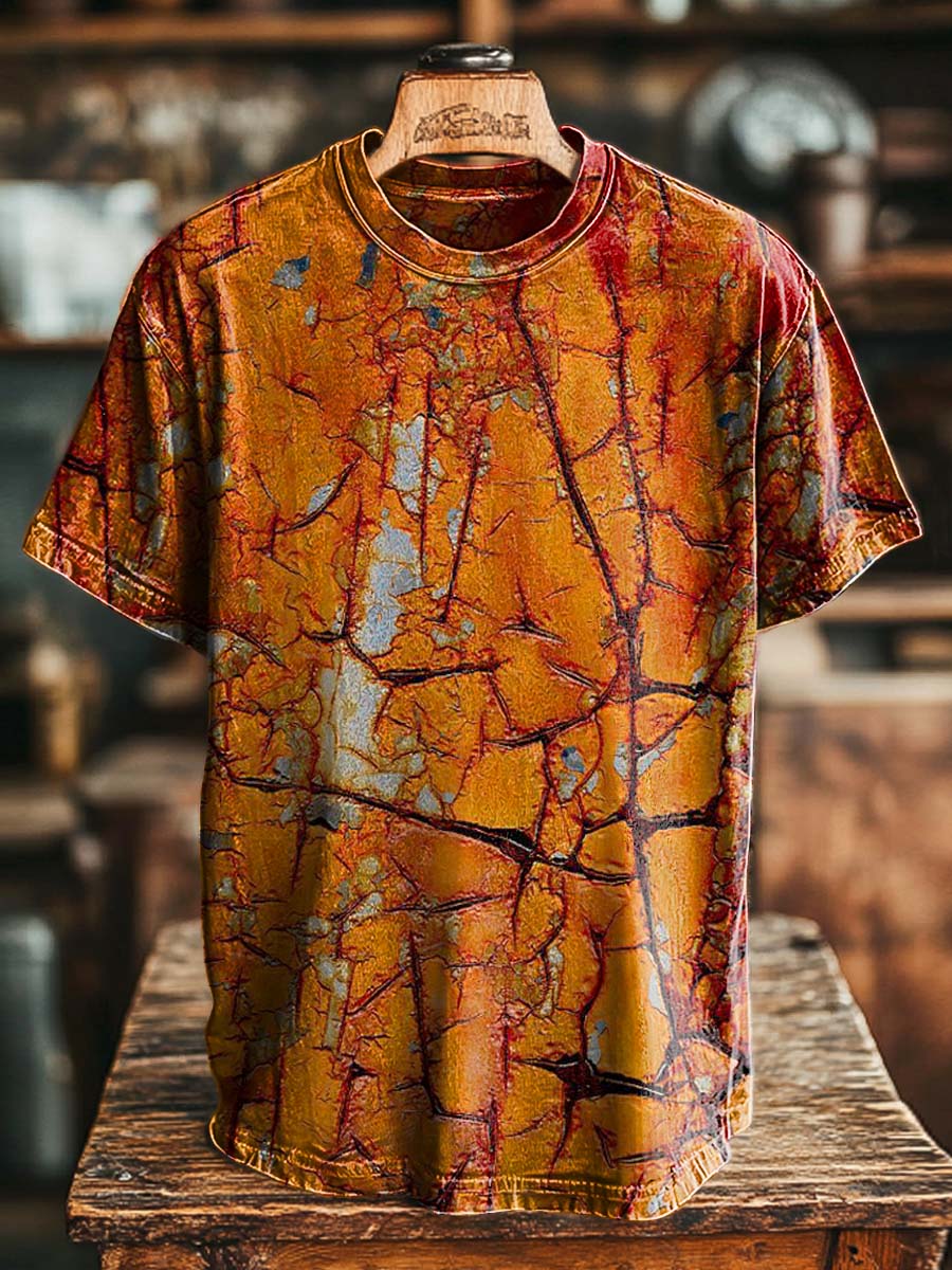 Abstraktes Kurzarm-T-Shirt mit Gelbboden-Erz rissdruck