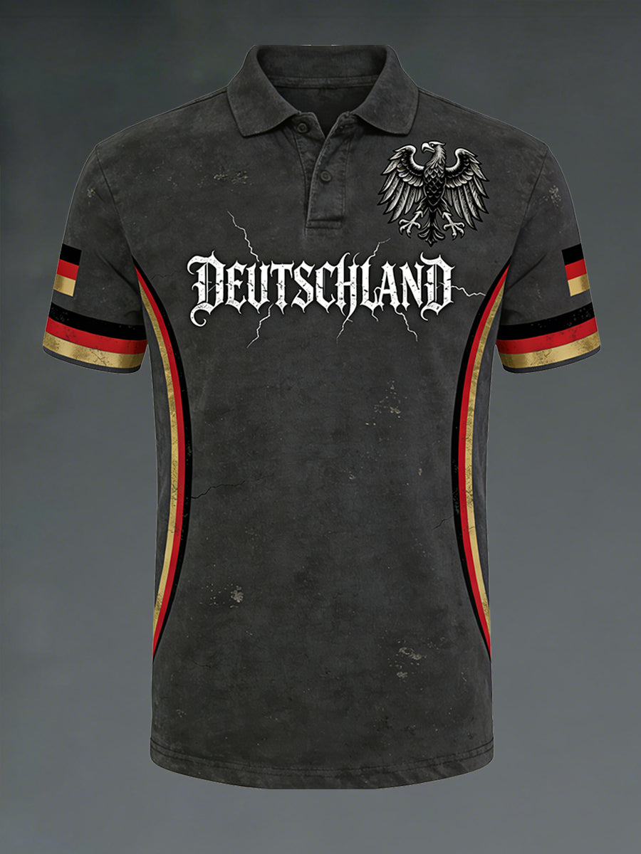 Herren-Poloshirt im Destroyed-Look mit Print