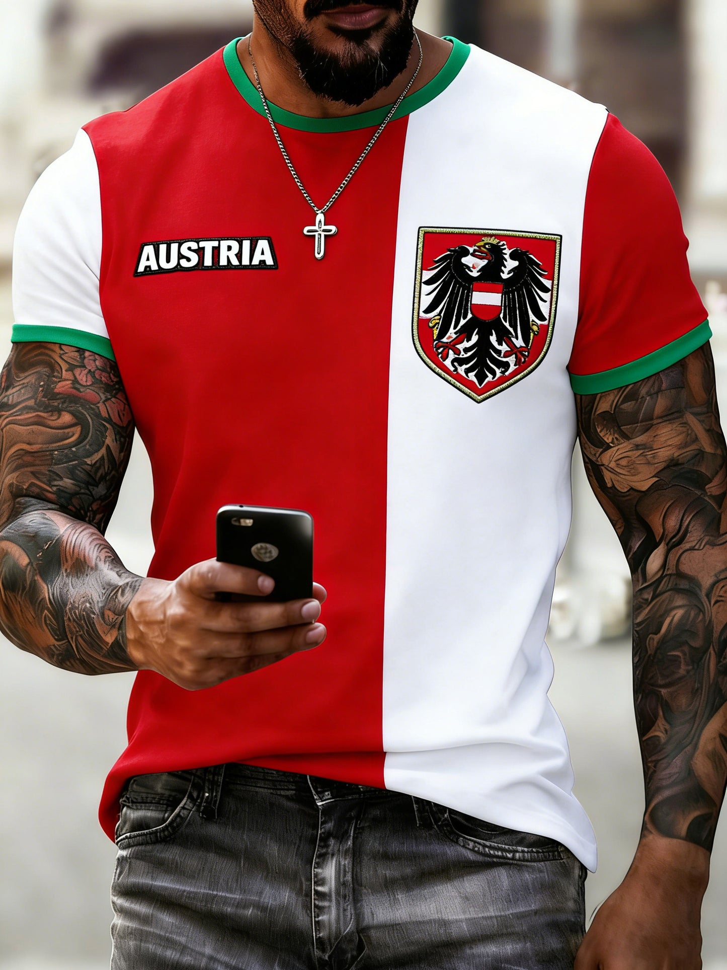 Herren T-Shirt mit österreichi scher Flagge-thematischer künstlerischer Druck