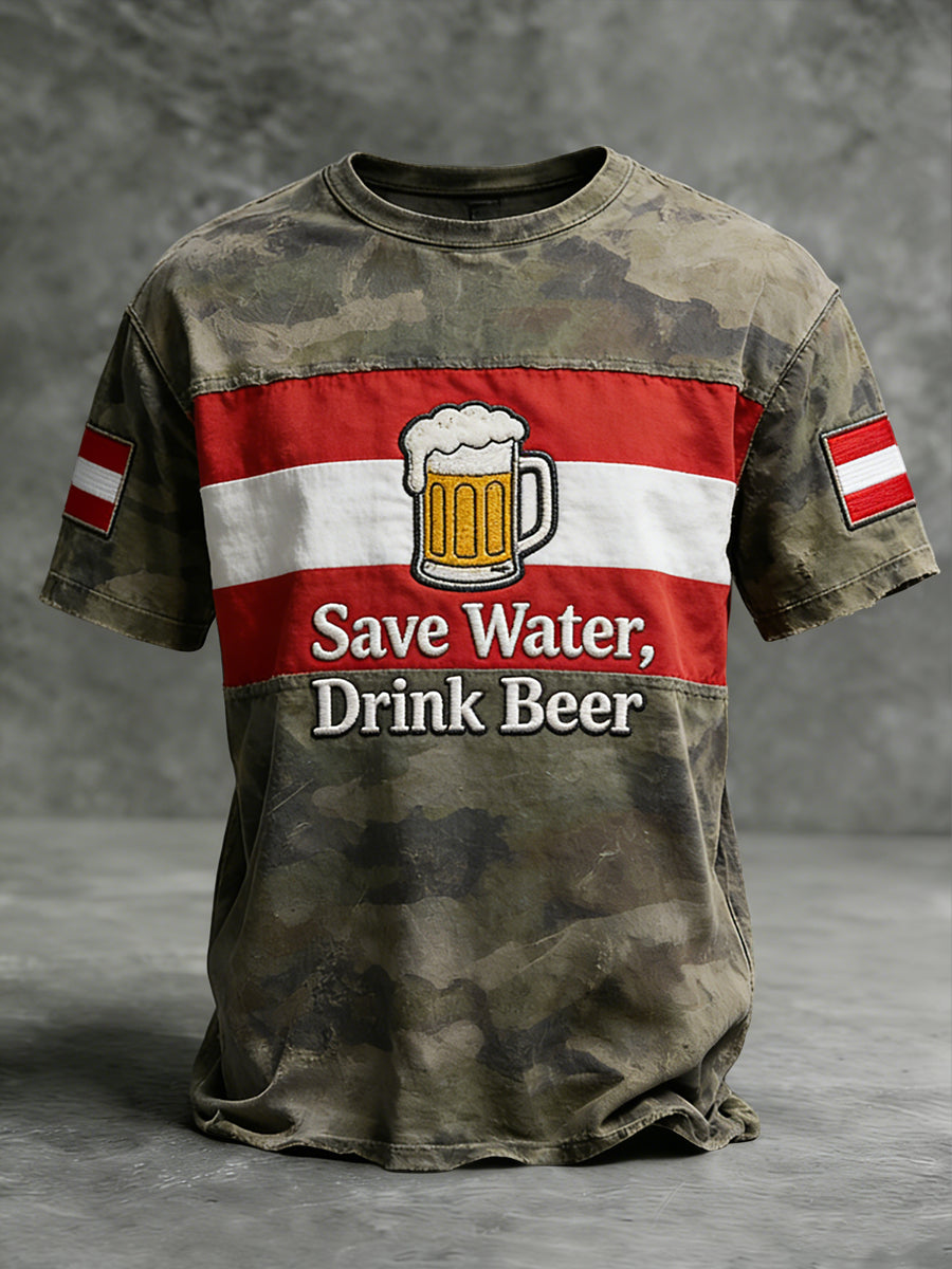 Retro-Party-T-Shirt im österreichischen Stil mit Bier-Print, lässig