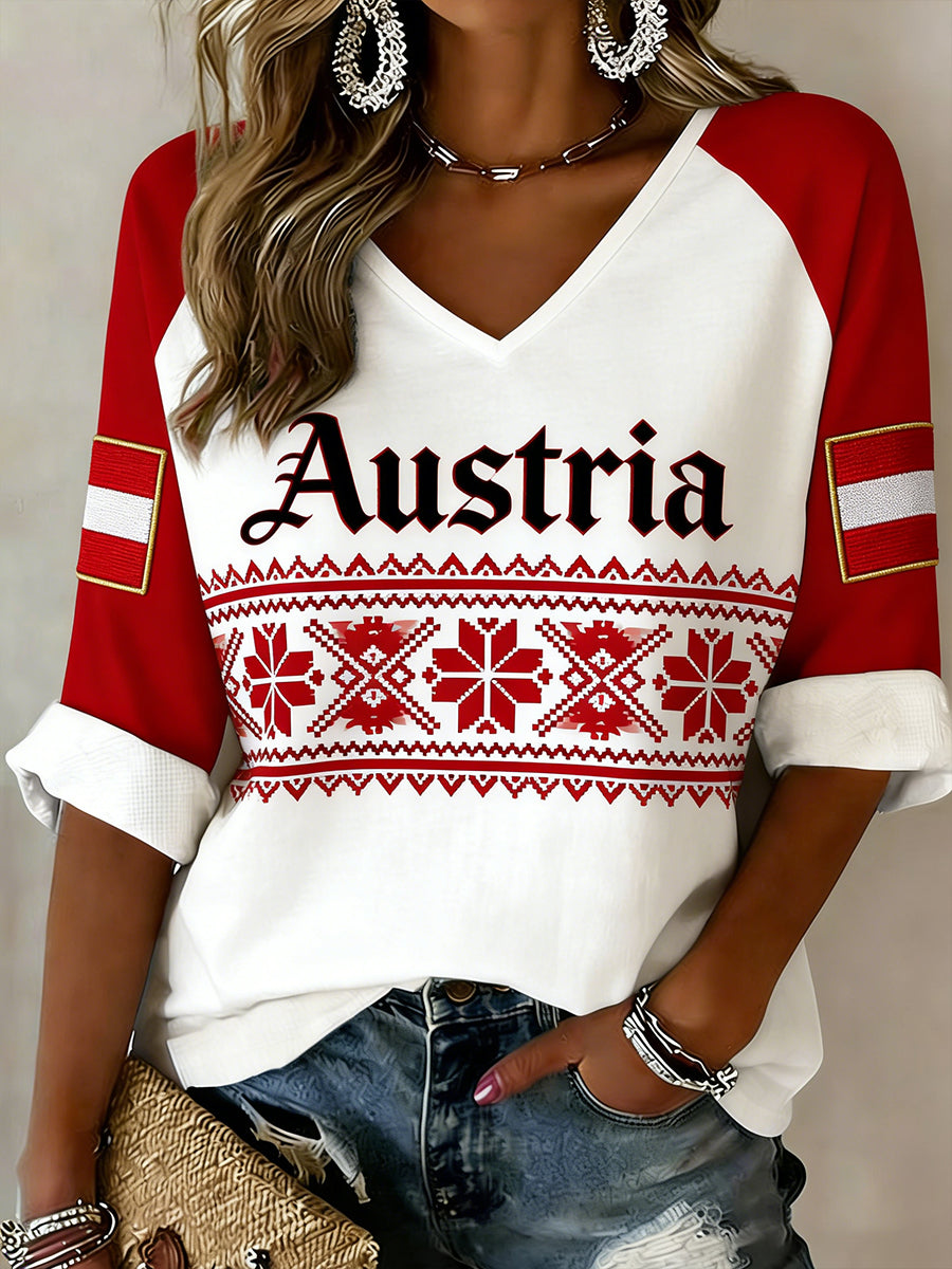 Damen-Top mit V-Ausschnitt und Print