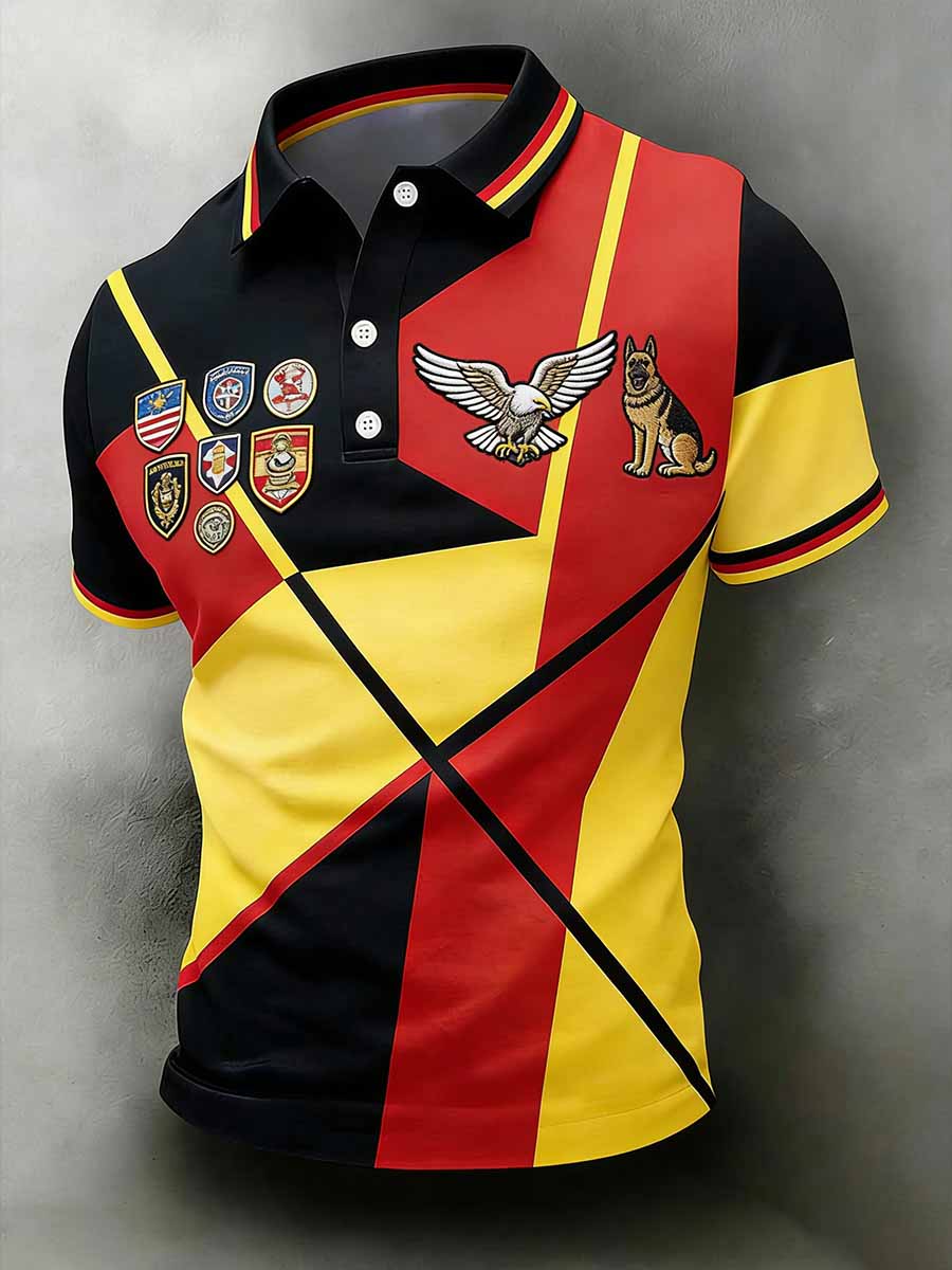 Herren-Retro-Polo-Shirt mit Deutschem-Schäferhund-Print im Casual-Stil