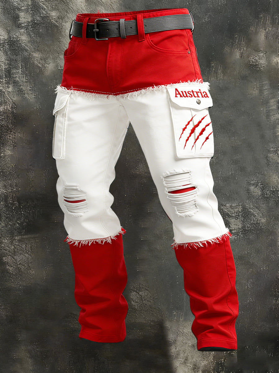 Herren Österreich ische Flagge Patchwork Print Freizeit hose