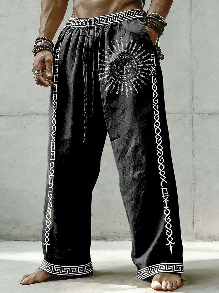 Herrenhose aus Baumwolle und Hanf mit Wikinger-Print