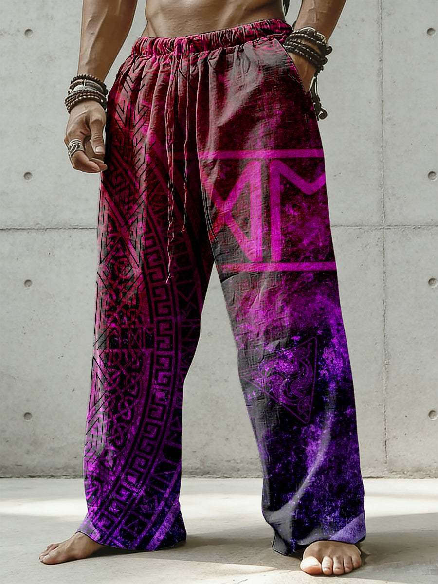 Herrenhose aus Baumwolle und Hanf mit Wikinger-Print