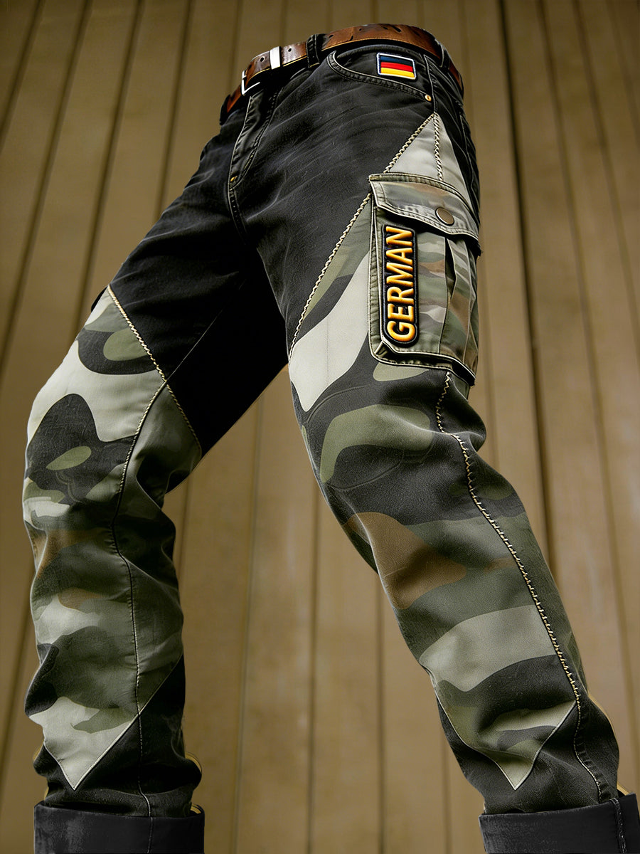 Herren Retro Camouflage Patchwork Print Freizeit hose