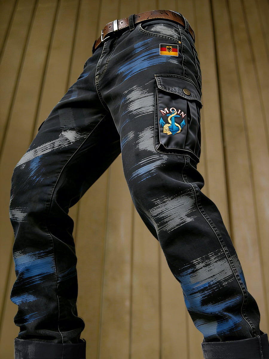 Herren deutsche Flagge „ MOIN “Graffiti-Print Freizeit hose
