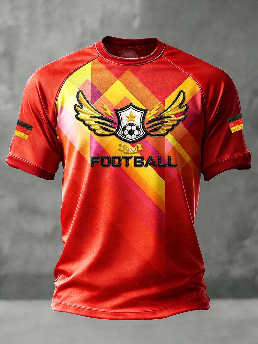 Herren Rot Deutsch Fußball Print Drop-Schulter-Jersey T-Shirt