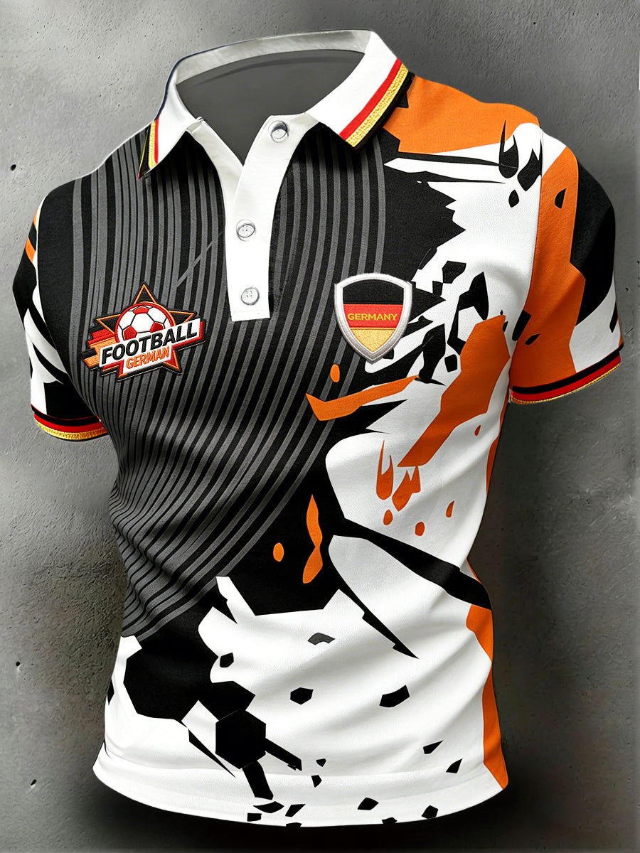 Herren schwarzes lässiges Polos hirt mit deutscher Flagge Fußball druck