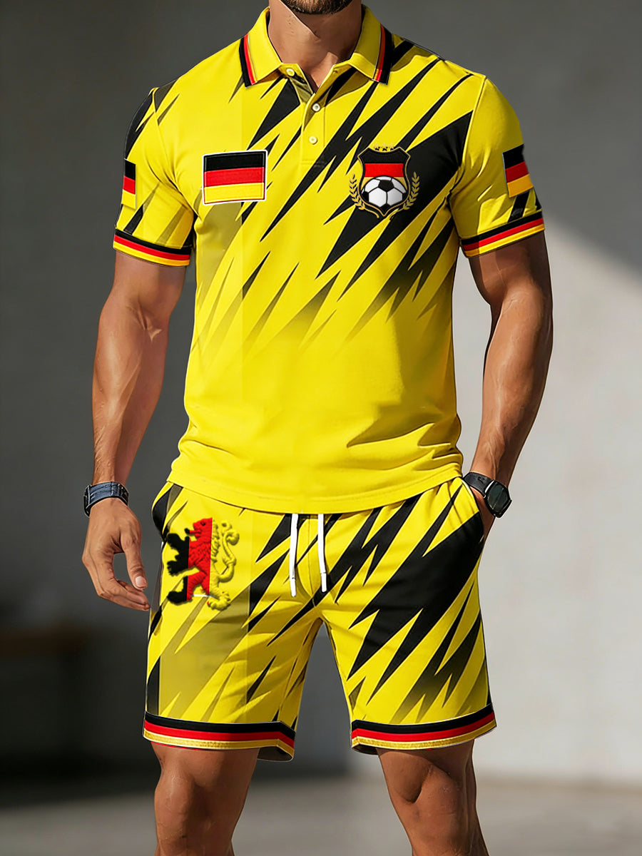 Herren-Polos hirt und Shorts mit gestreifem Druck, gelb, lässig