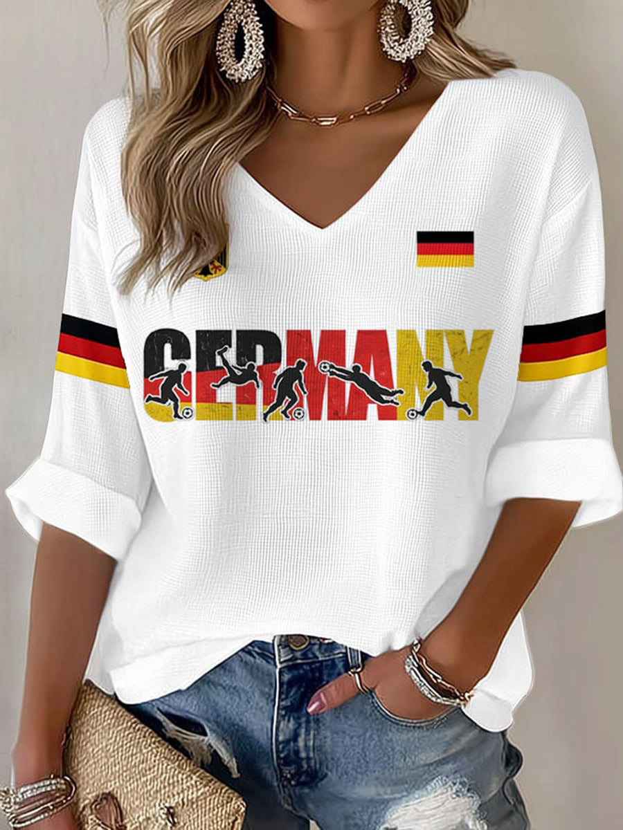 Damen-Deutschland-Fußballfan-Print-Waffel-T-Shirt