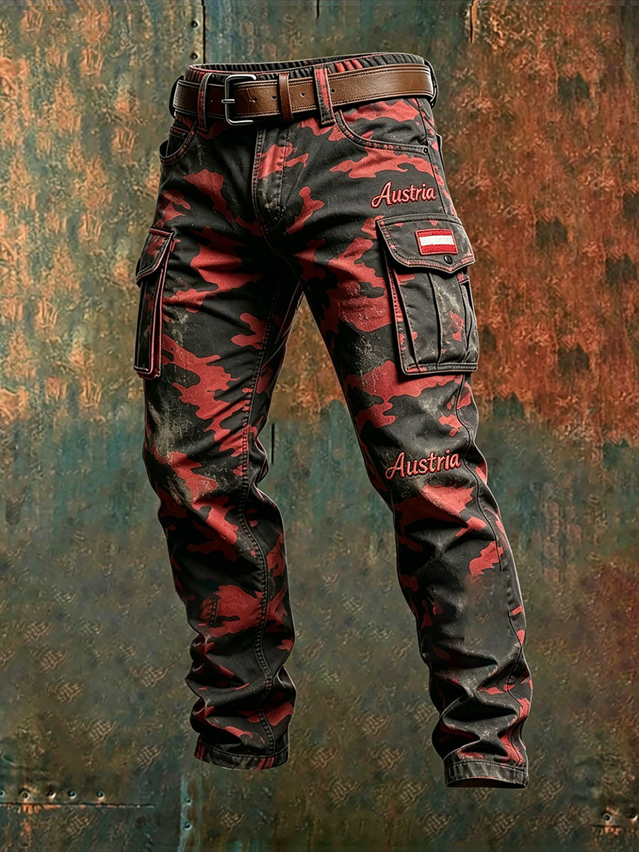 Herren-Cargohose mit zerrissenem Camouflage-Print