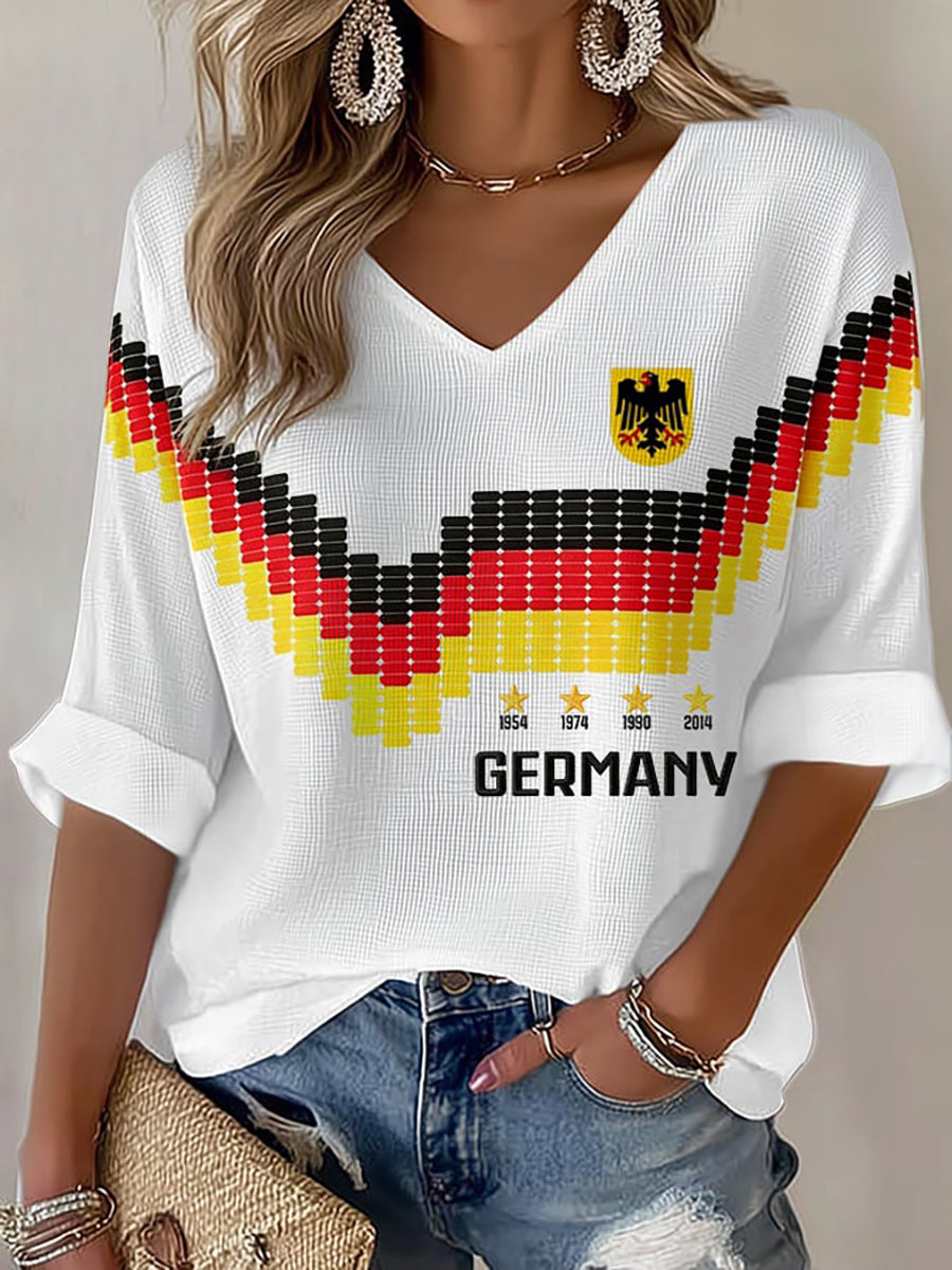 Damen-Deutschland-Fußballfan-Print-Waffel-T-Shirt